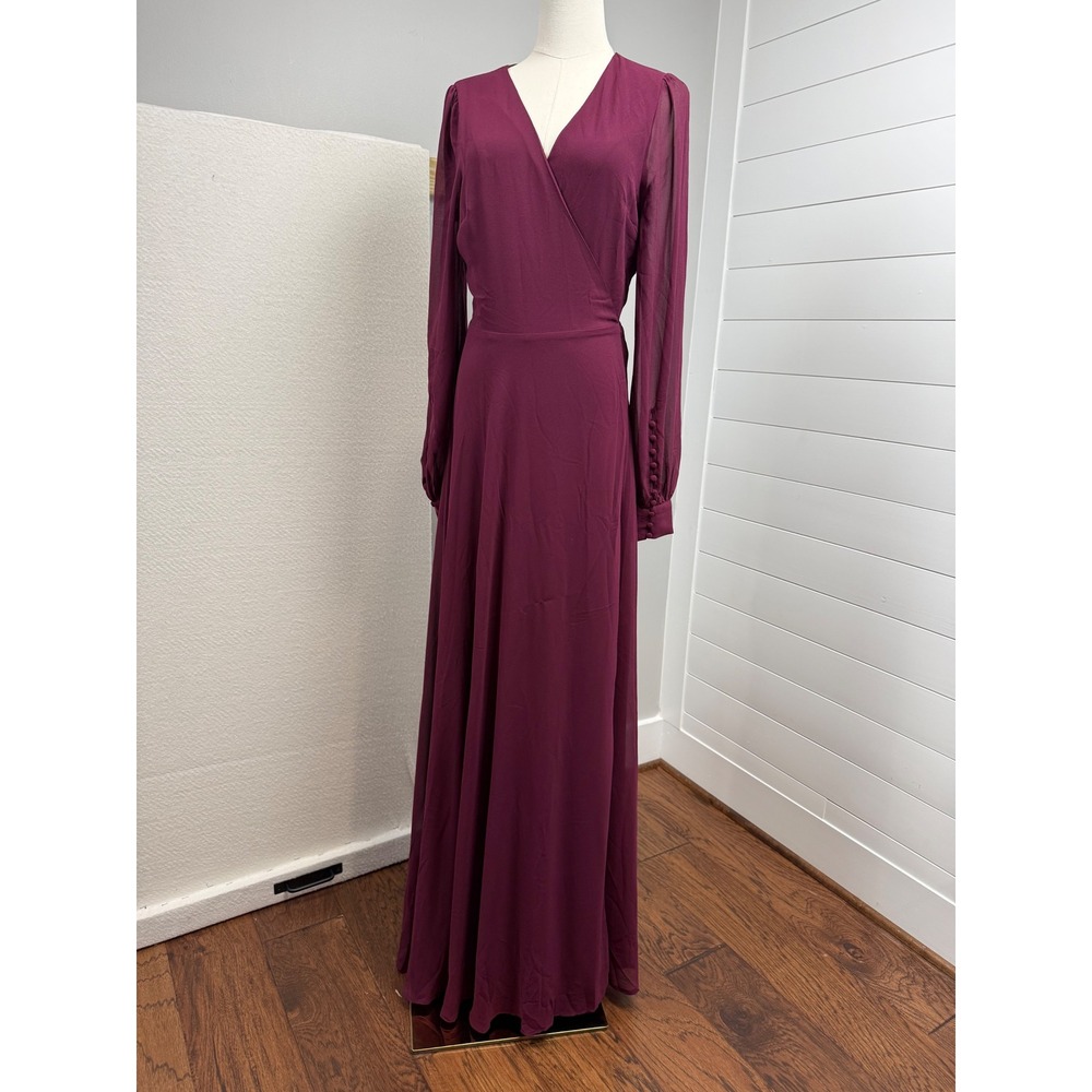 Lulus My Whole Heart Maxi Wrap Dress Long Sleeve Chiffon Formal Size L - Picture 2 of 13